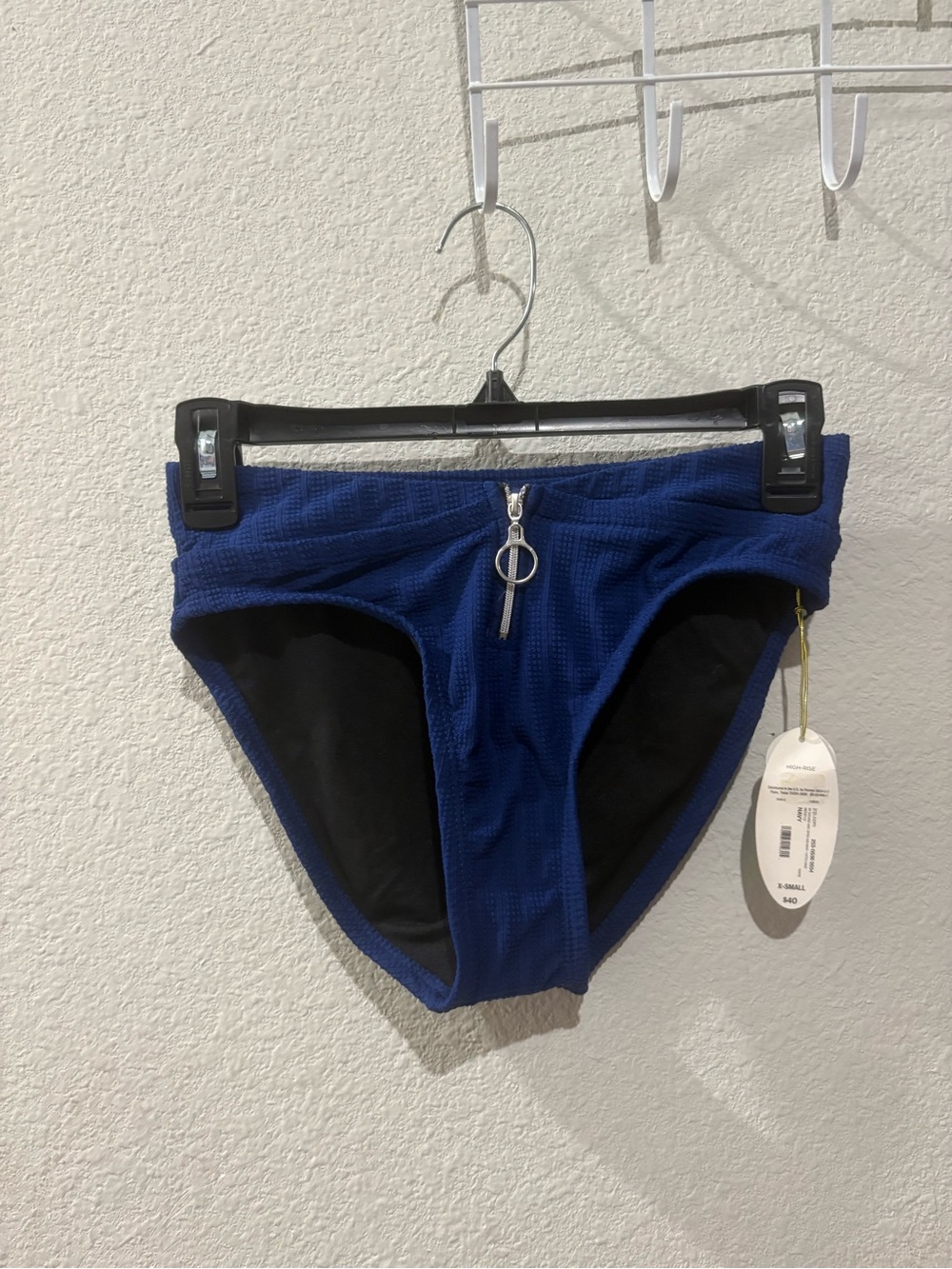 High-Rise Navy Textured Bikini Bottom